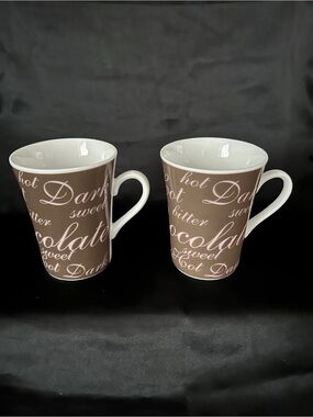 La SENZA Brown Script Ceramic Mugs - Set of 2